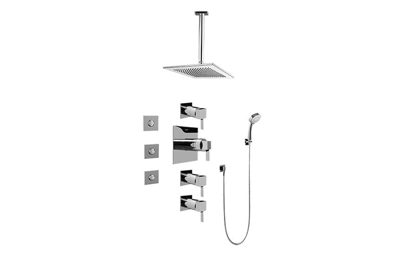 Graff GC1.131A-LM39S Contemporary Square Thermostatic Set with Body Sprays and Handshower - Rough and Trim