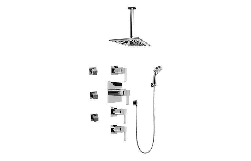 Graff GC1.231A-LM38S Contemporary Square Thermostatic Set with Body Sprays and Handshower - Rough and Trim