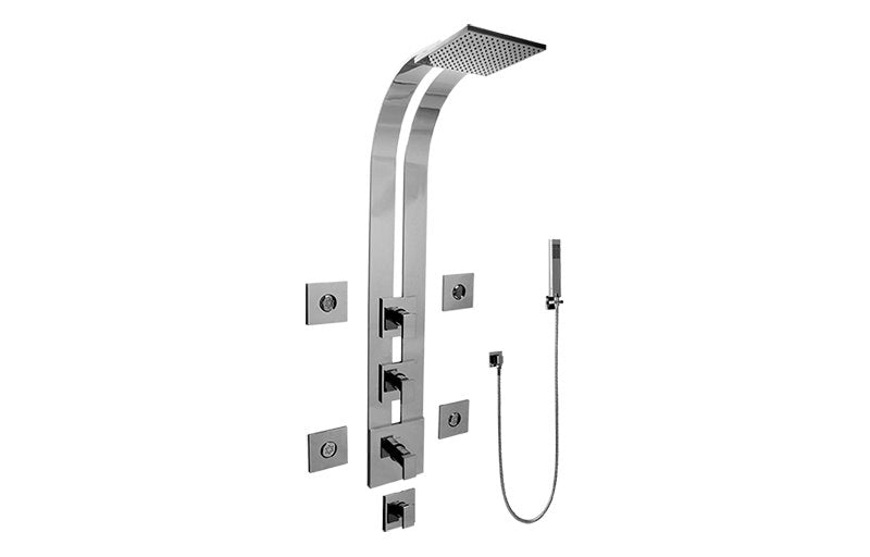Graff GE1.120A-LM31S Square Thermostatic Ski Shower Set with Body Sprays and Handshowers - Trim and Rough