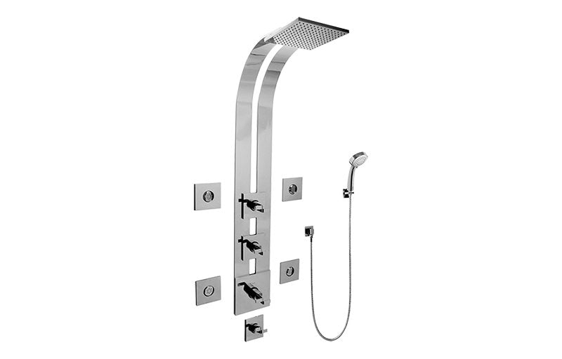 Graff GE1.130A-C9S Square Thermostatic Ski Shower Set with Body Sprays and Handshowers - Rough and Trim