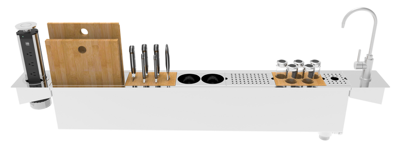 Zomodo Panama 55" Chef Prep Station and Trough Sink with Retractable Power Tower and Filtered Water Faucet