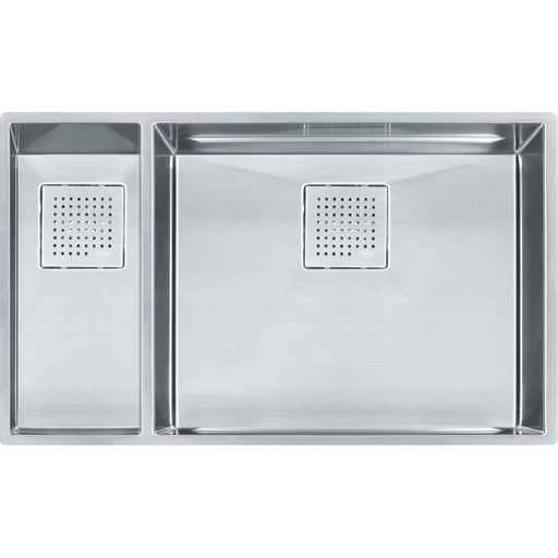 Franke PKX160-LH-S Peak Undermount 16G Stainless Steel Double 36Cab with Strainer Basket