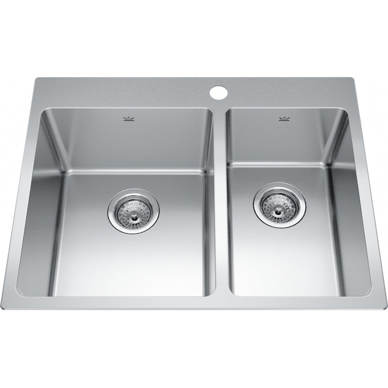 Kindred BCL2127R-9-1 Brookmore Topmount 18G Stainless Steel Double Sink 1 Hole 30Cab