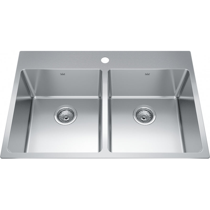 Kindred BDL2233-9-1 Brookmore Topmount 18G Stainless Steel Double Sink 1 Hole 36Cab