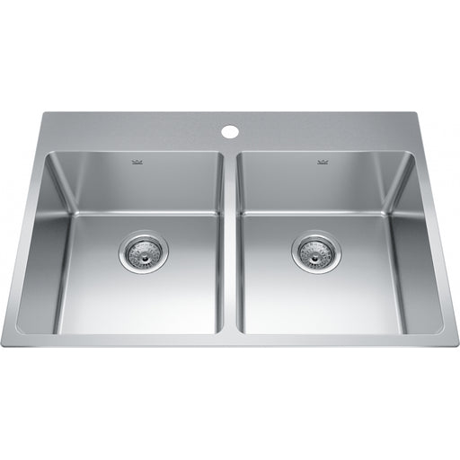 Kindred BDL2233-9-1 Brookmore Topmount 18G Stainless Steel Double Sink 1 Hole 36Cab