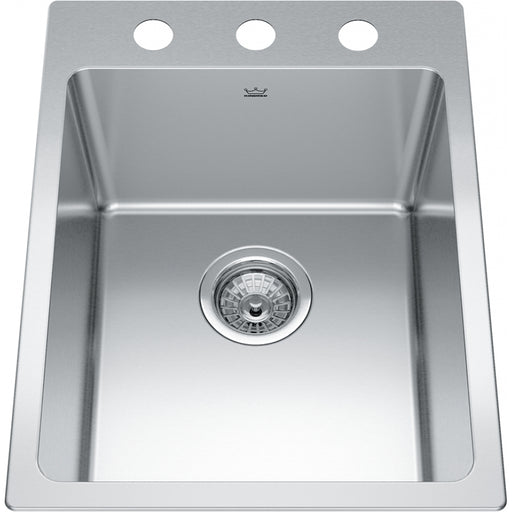 Kindred BSL2116-9-3 Brookmore Topmount 18G Stainless Steel Single Sink 3 Hole 18Cab