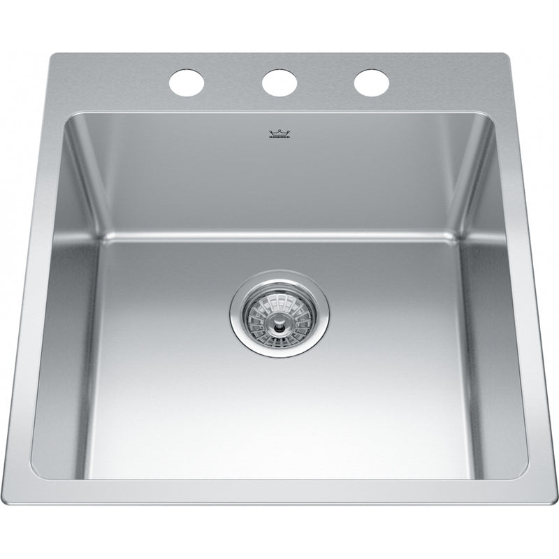 Kindred BSL2120-9-3 Brookmore Topmount 18G Stainless Steel Single Sink 3 Hole 24Cab