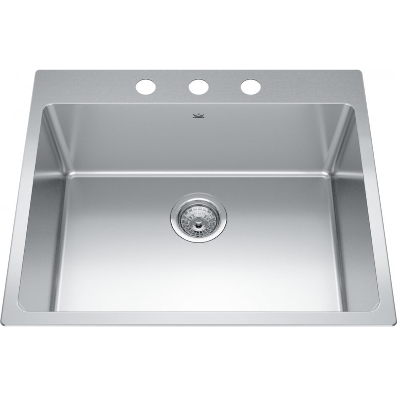 Kindred BSL2125-9-3 Brookmore Topmount 18G Stainless Steel Single Sink 3 Hole 27Cab