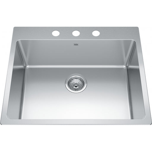 Kindred BSL2125-9-3 Brookmore Topmount 18G Stainless Steel Single Sink 3 Hole 27Cab