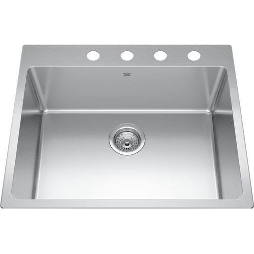 Kindred BSL2125-9-4 Brookmore Topmount 18G Stainless Steel Single Sink 4 Hole 27Cab