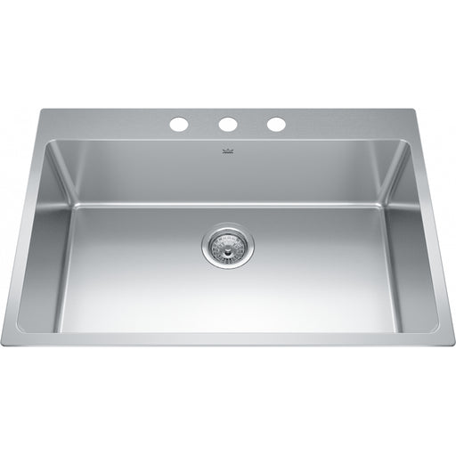 Kindred BSL2131-9-3 Brookmore Topmount 18G Stainless Steel Single Sink 3 Hole 33Cab