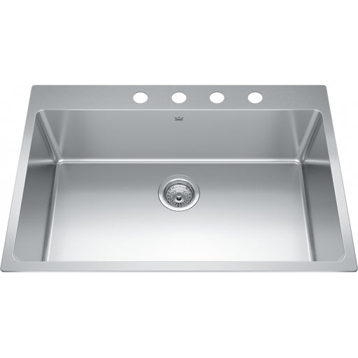 Kindred BSL2131-9-4 Brookmore Topmount 18G Stainless Steel Single Sink 4 Hole 33Cab