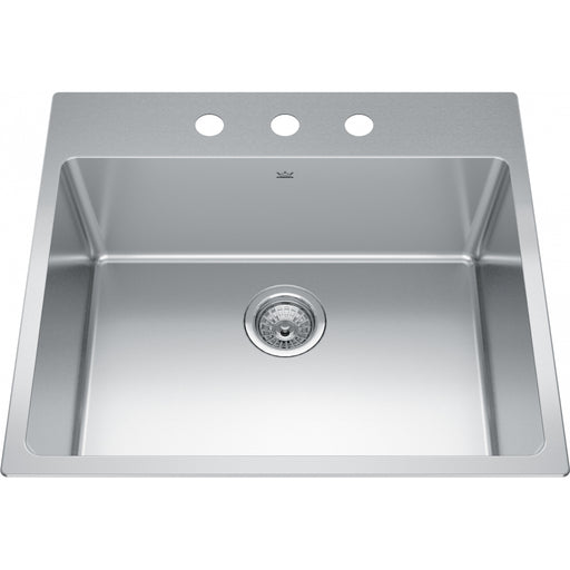 Kindred BSL2225-9-3 Brookmore Topmount 18G Stainless Steel Single Sink 3 Hole 27Cab