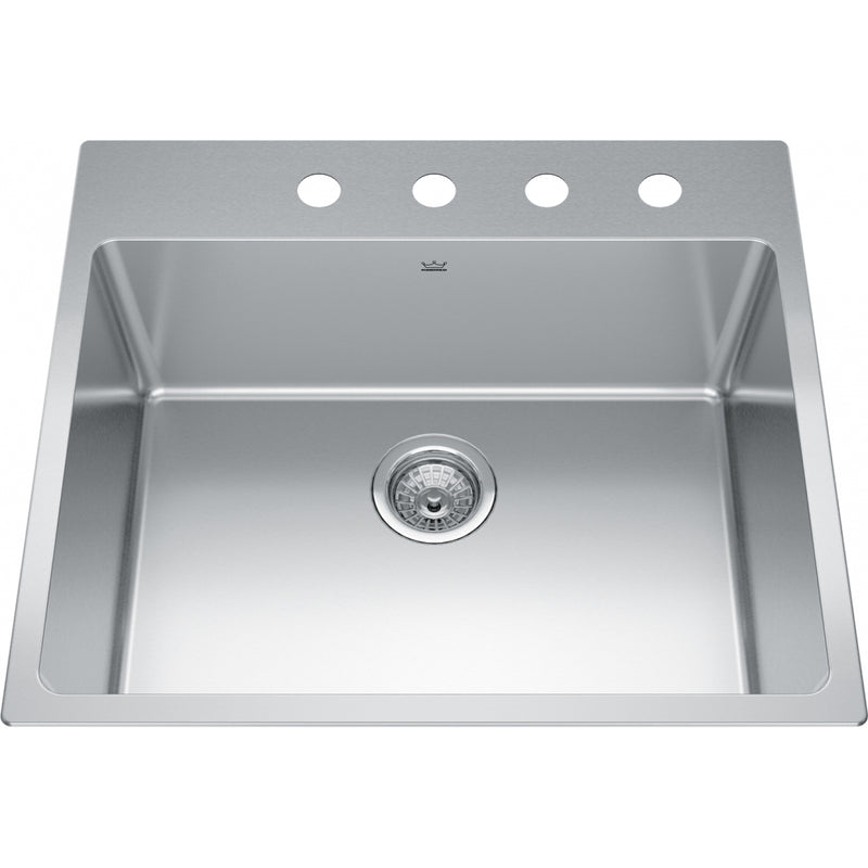 Kindred BSL2225-9-4 Brookmore Topmount 18G Stainless Steel Single Sink 4 Hole 27Cab