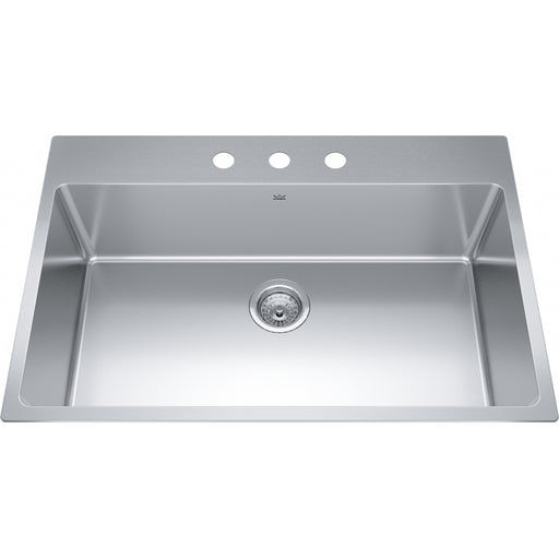 Kindred BSL2233-9-3 Brookmore Topmount 18G Stainless Steel Single Sink 3 Hole 36Cab