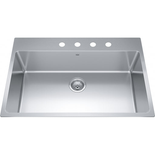 Kindred BSL2233-9-4 Brookmore Topmount 18G Stainless Steel Single Sink 4 Hole 36Cab