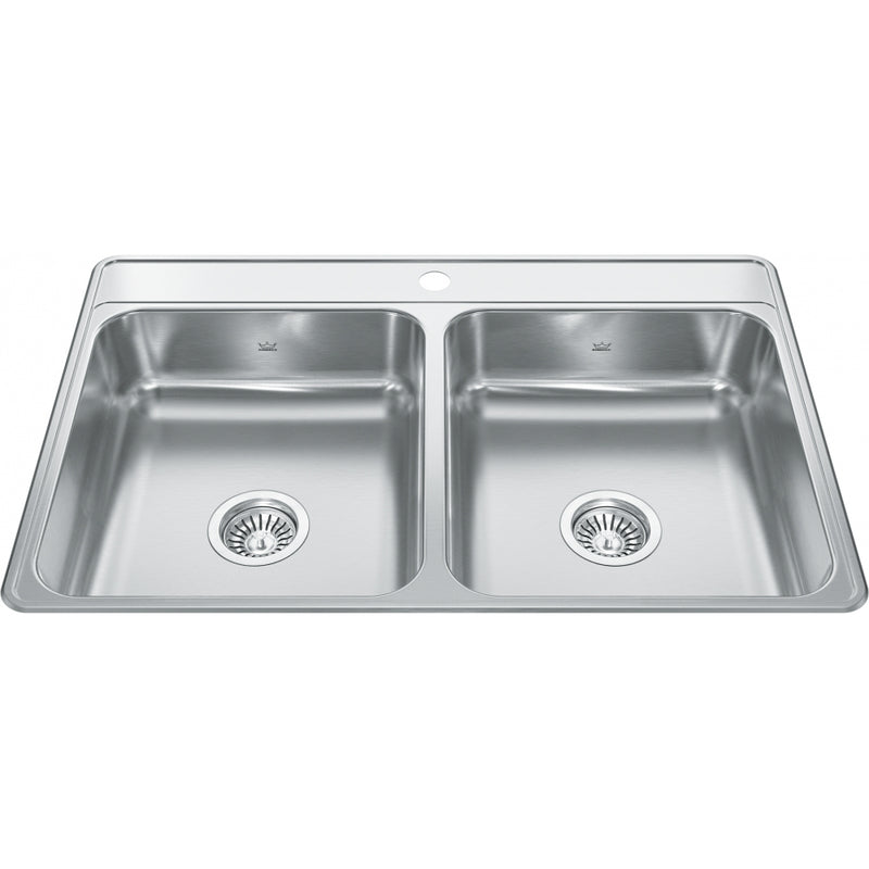 Kindred CDLA3322-6-1 Creemore Topmount 22G Stainless Steel Double Sink 1 Hole 36Cab