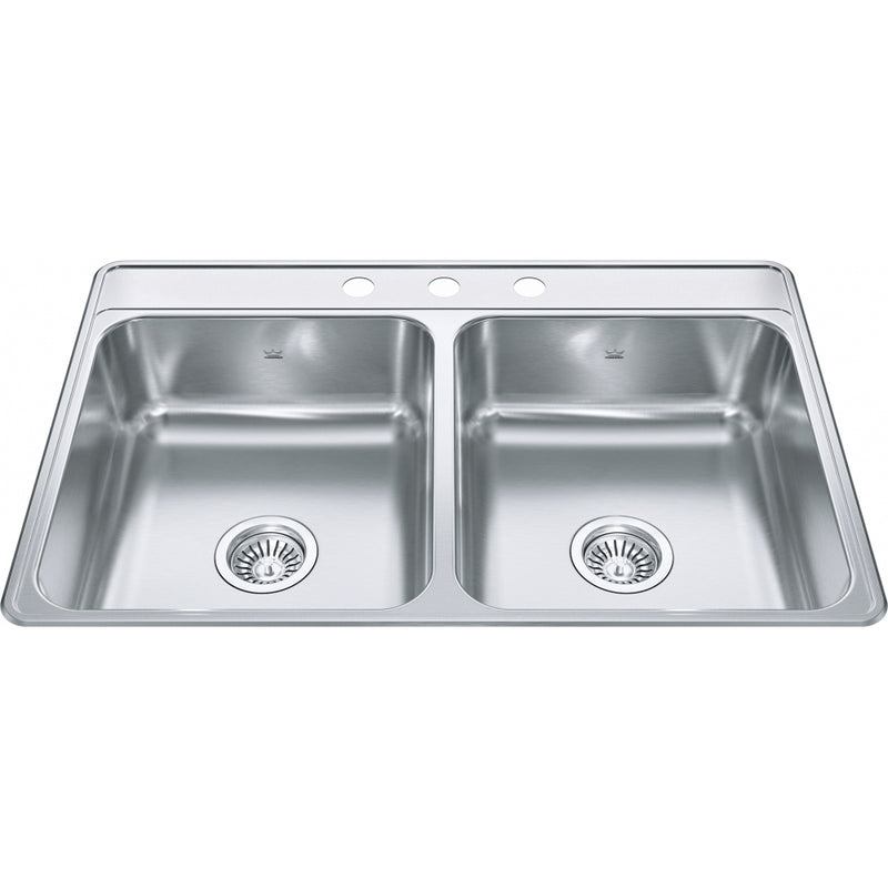 Kindred CDLA3322-7-3 Creemore Topmount 22G Stainless Steel Double Sink 3 Hole 36Cab
