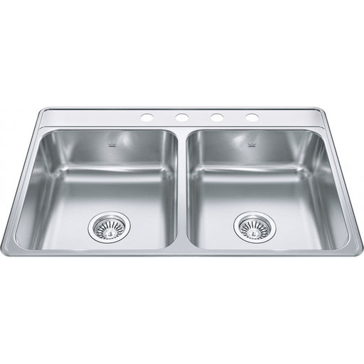 Kindred CDLA3322-7-4 Creemore Topmount 22G Stainless Steel Double Sink 4 Hole 36Cab