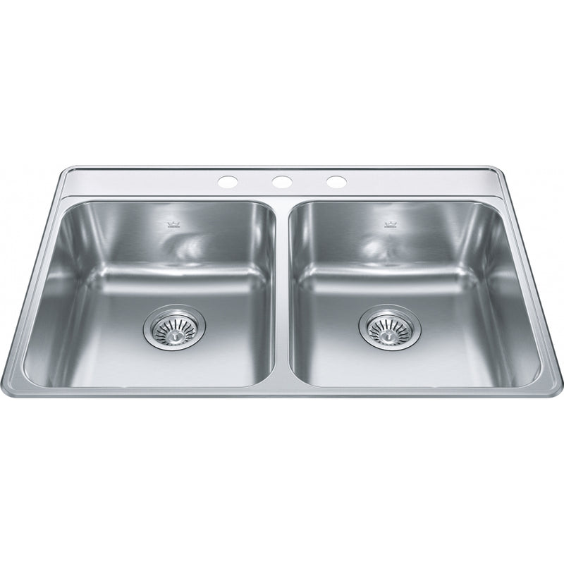 Kindred CDLA3322-8-3CB Creemore Topmount 20G Stainless Steel Double Sink 3 Hole 36Cab