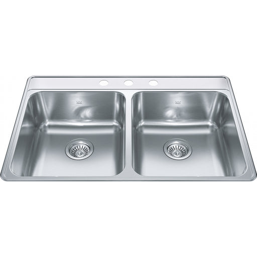 Kindred CDLA3322-8-3CB Creemore Topmount 20G Stainless Steel Double Sink 3 Hole 36Cab