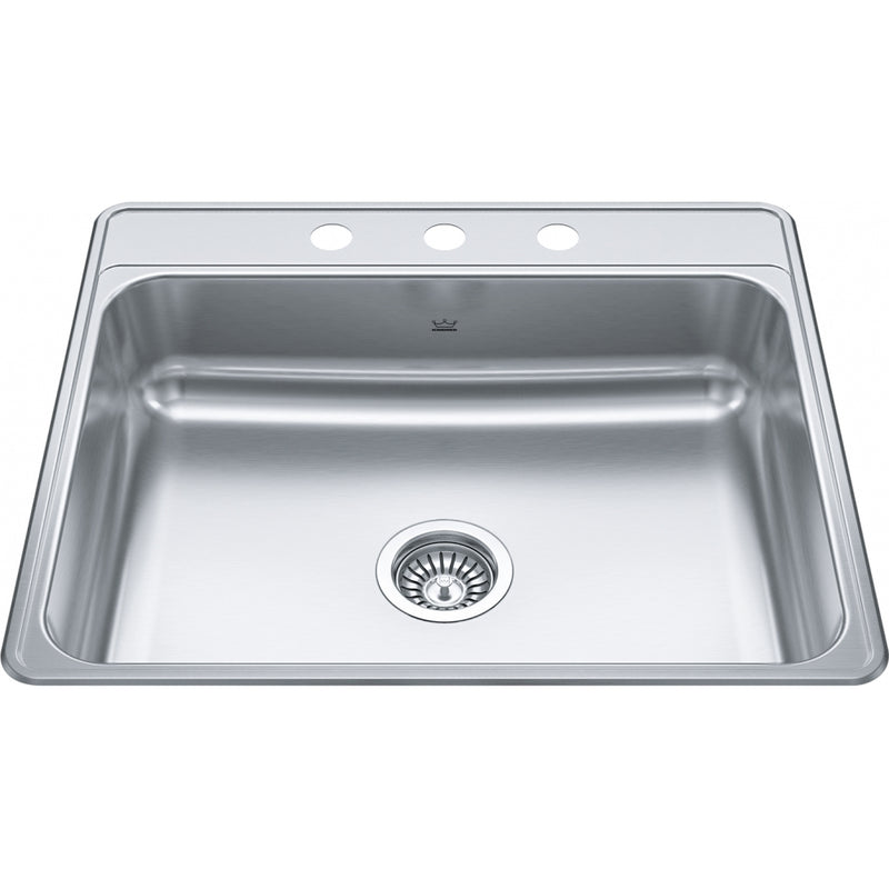 Kindred CSLA2522-6-3 Creemore Topmount 22G Stainless Steel Single Sink 3 Hole 27Cab