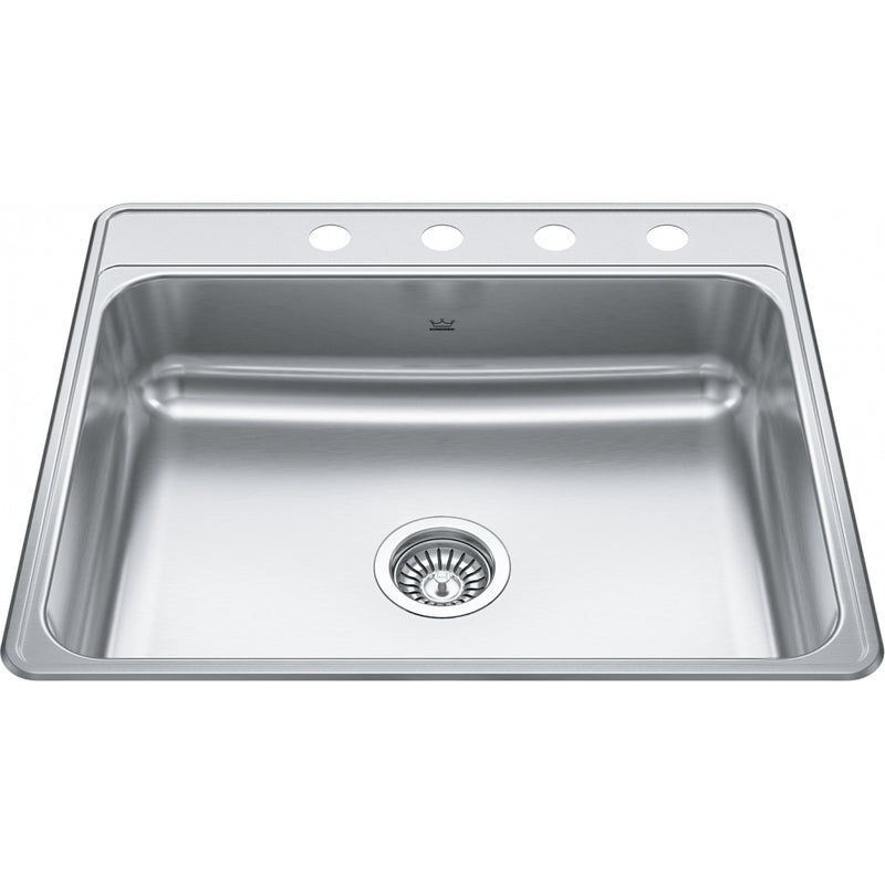 Kindred CSLA2522-7-4 Creemore Topmount 22G Stainless Steel Single Sink 4 Hole 27Cab