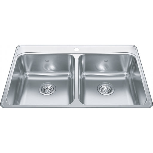 Kindred FCDLA3322-8-1CB Creemore Topmount 18G Stainless Steel Double Sink 1 Hole 36Cab