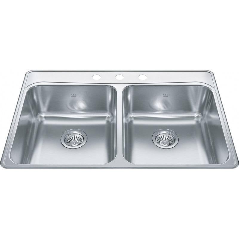 Kindred FCDLA3322-8-3CB Creemore Topmount 18G Stainless Steel Double Sink 3 Hole 36Cab