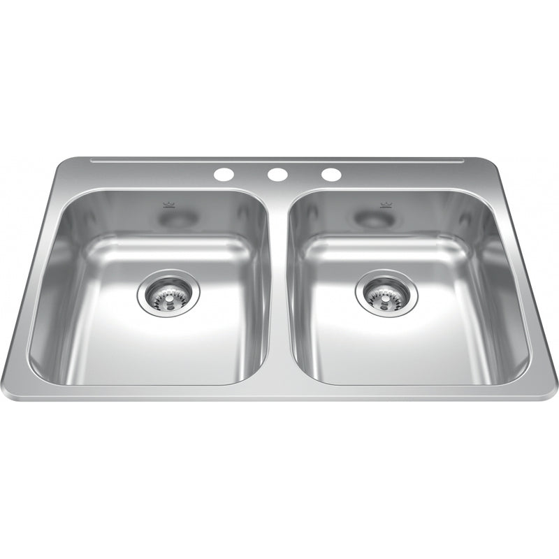 Kindred RDLA3322-55-3 Reginox Topmount 18G Stainless Steel Double Sink 3 Hole