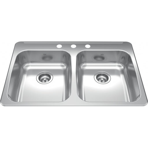 Kindred RDLA3322-55-3 Reginox Topmount 18G Stainless Steel Double Sink 3 Hole