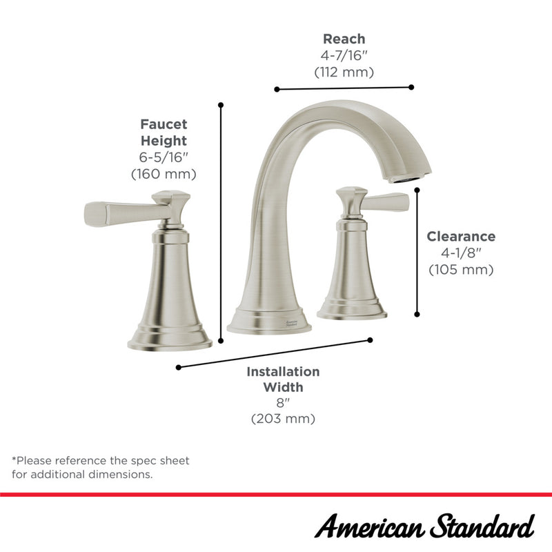 American Standard Rumson 8-Inch Widespread 2-Handle Bathroom Faucet 1.2 gpm/4.5 L/min With Lever Handles