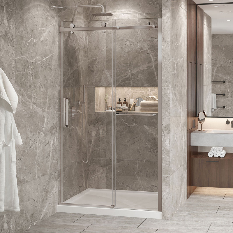 Zitta Bellini 2.0 Bellini 48 Brushed Nickel clear alcove shower door