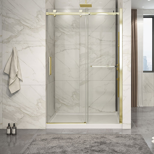 Zitta Piazza 2.0 Piazza 54 brushed gold clear alcove shower door