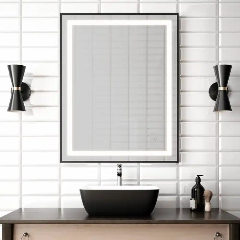 Kalia Effect Led Illuminated Rectangular Mirror With Frosted Strip Frame And Touch-Switch For Color Temperature Control 30 X 38
