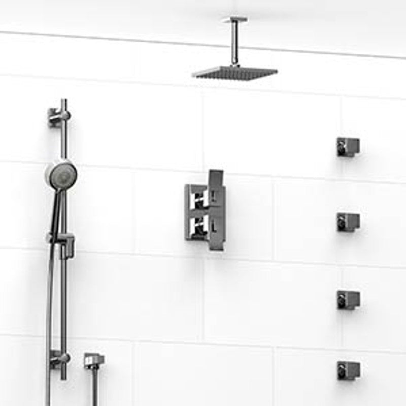 Riobel Zendo KIT483ZOTQ Type TP thermostaticpressure balance 0.75 double coaxial system with hand shower rail 4 body jets and sh