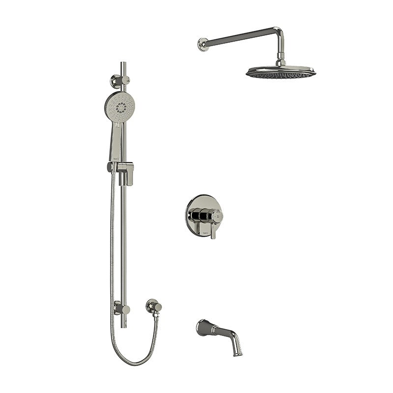 Riobel Momenti Type T/P 1/2 inch coaxial 3-way system with hand shower rail, shower head and spout