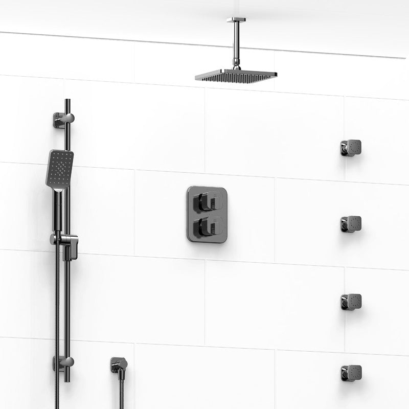 Riobel Equinox Type TP thermostaticpressure balance double coaxial system with hand shower rail 4 body jets and shower
