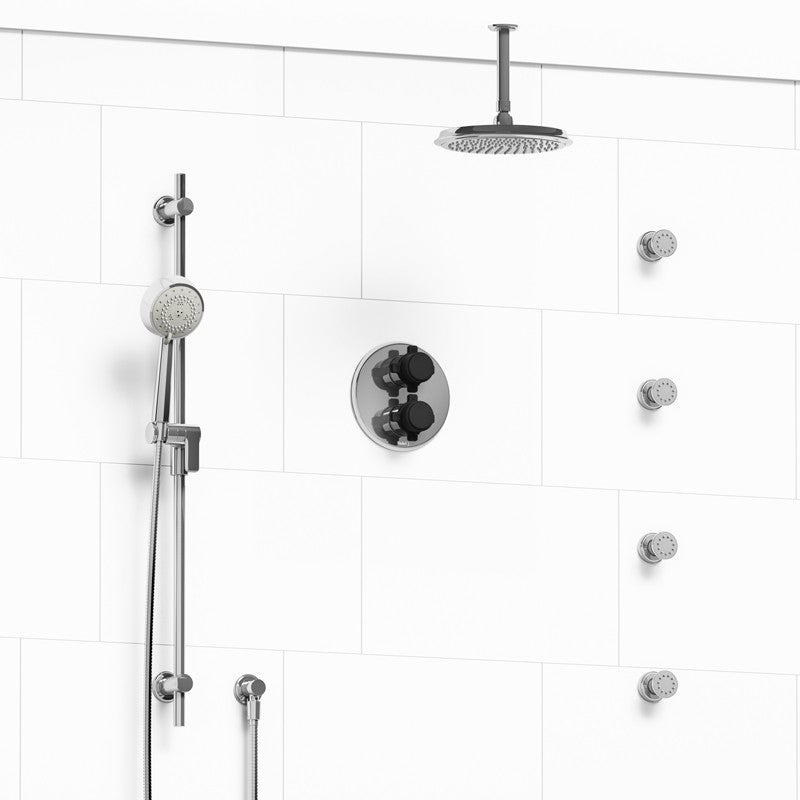 Riobel Momenti KIT446MMRDX Type T/P double coaxial system with hand shower rail, 4 body jets and shower head