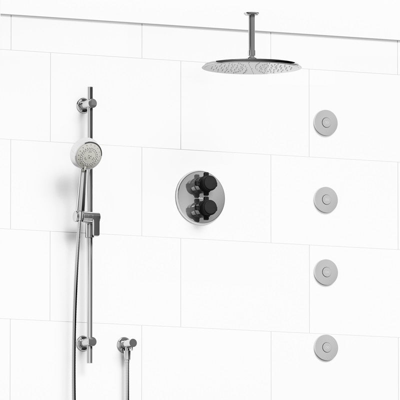 Riobel Momenti KIT483MMRDX Type T/P 3/4 inch double coaxial system with hand shower rail, 4 body jets and shower head