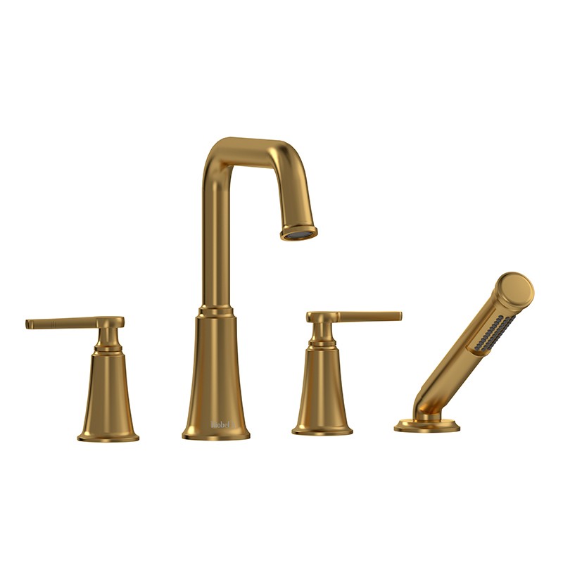 Riobel Momenti MMSQ12L 4-piece deck-mount tub filler with hand shower
