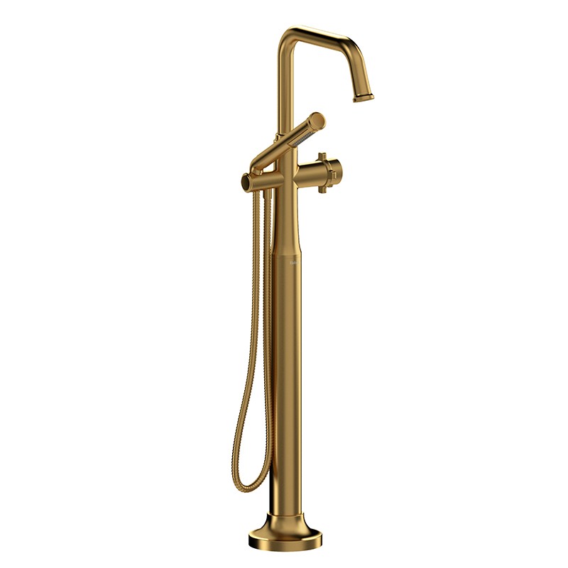 Riobel Momenti TMMSQ39X 2-way Type T (thermostatic) coaxial floor-mount tub filler with hand shower (Without Rough-in)