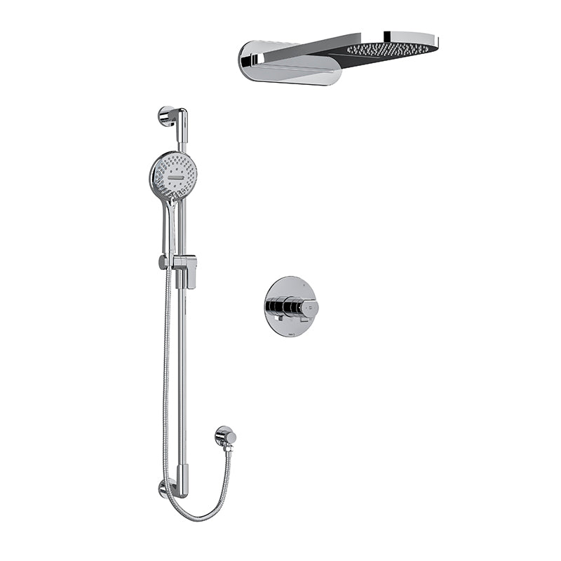 Riobel Parabola KIT2745PB Type T/P thermostatic/pressure balance ½" coaxial 3-way system with hand shower rail and rain and casc