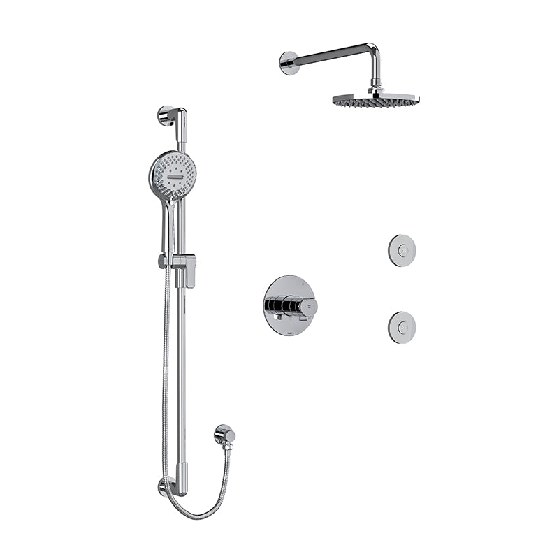 Riobel Parabola KIT3545P Type T/P thermostatic/pressure balance ½" coaxial 3-way system, hand shower rail, elbow supply, shower