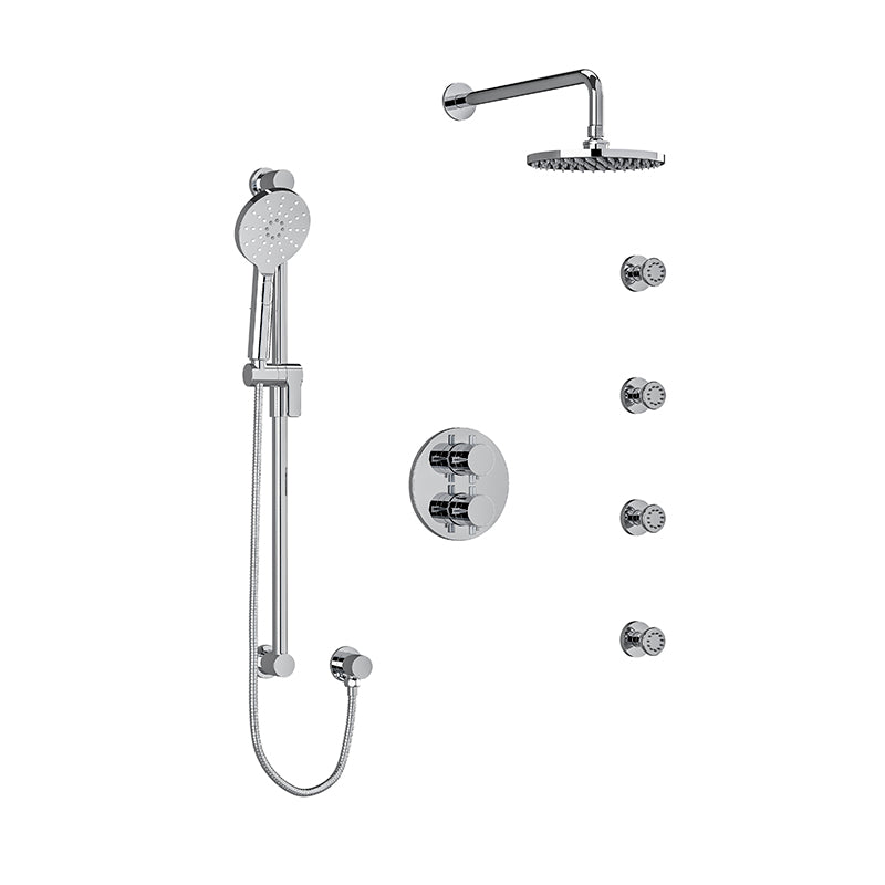 Riobel RIU Knurled KIT446RUTM+KN Type T/P double coaxial system with hand shower rail, 4 body jets and shower head