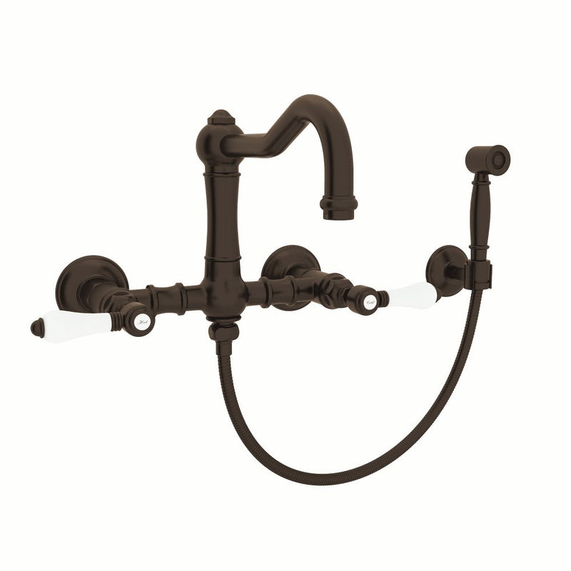 ROHL Acqui® Wall Mount Column Spout Bridge Kitchen Faucet With Sidespray