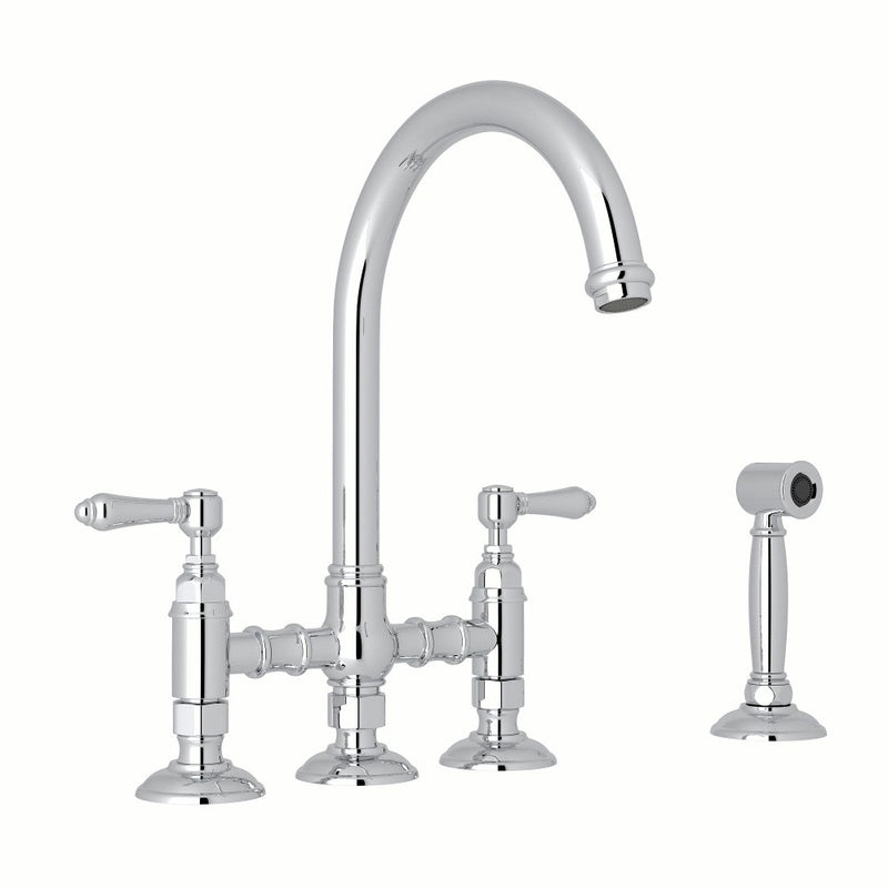 ROHL San Julio® Deck Mount C-Spout Bridge Kitchen Faucet With Sidespray