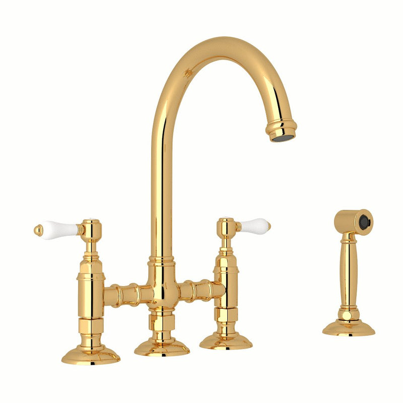 ROHL San Julio® Deck Mount C-Spout Bridge Kitchen Faucet With Sidespray