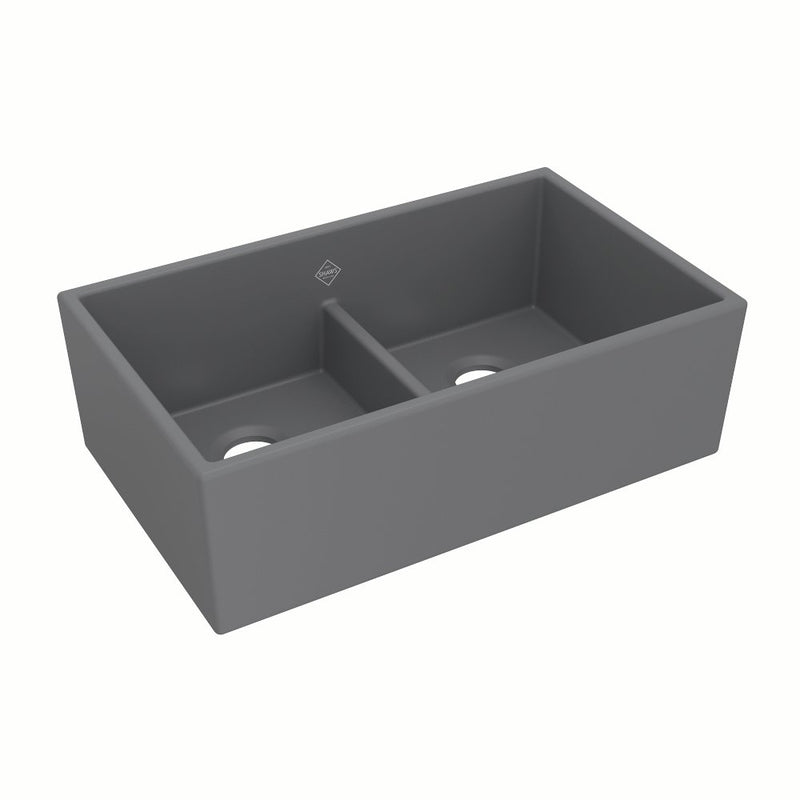 Shaws Shaker MS3320 33" Shaker Low Divide Double Bowl Apron Front Fireclay Kitchen Sink