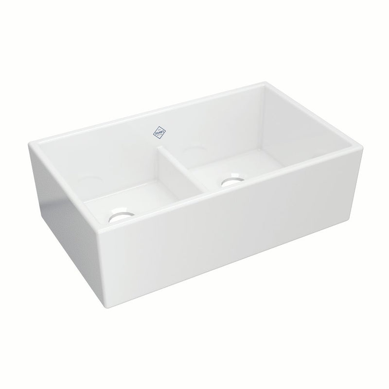 Shaws Shaker MS3320 33" Shaker Low Divide Double Bowl Apron Front Fireclay Kitchen Sink
